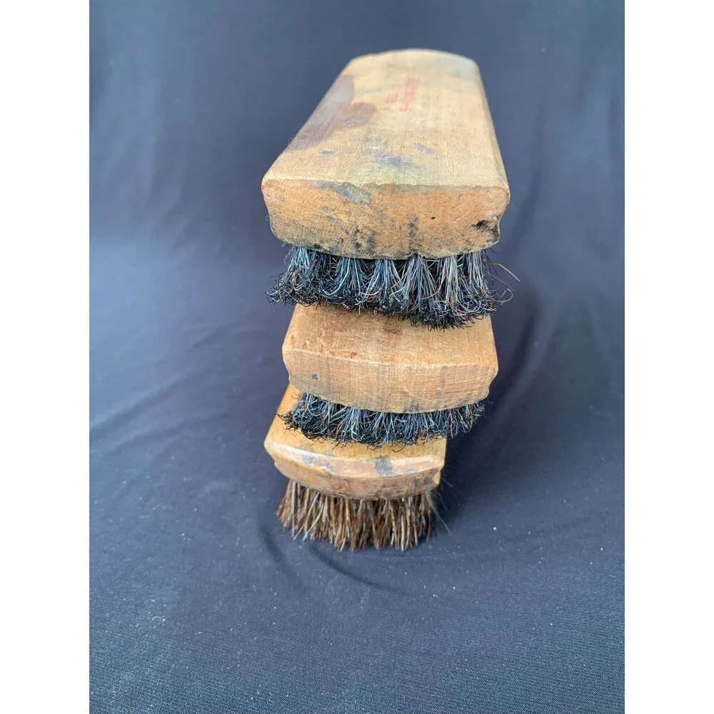 Vintage Griffin Shinemaster and Oxco Horse Hair Shoe Shining Brushes Wood Handle